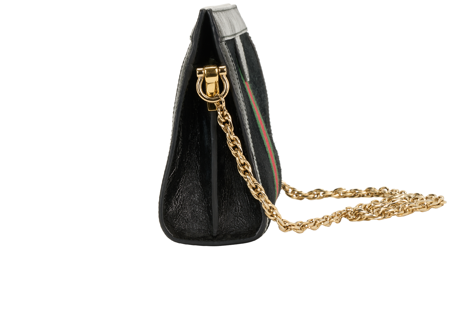 Ophidia Chain Shoulder Bag, &pound;450, Handbags, Black, Suede, Bottom view
